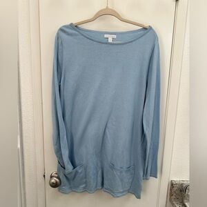 Light Blue Knit Tunic Top Shirt Sweater Pockets New York & Company XL NWT